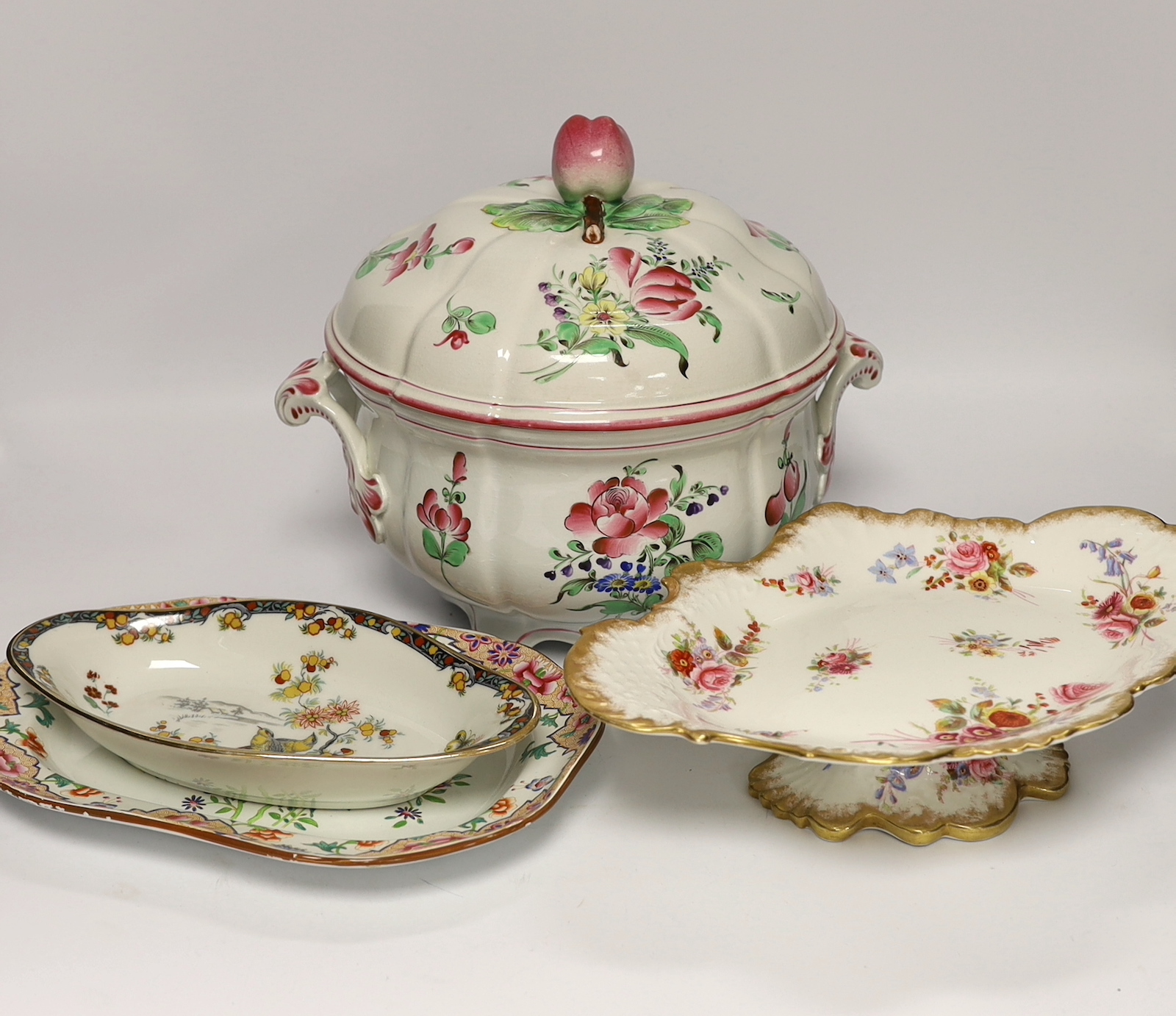 A group of floral ceramics comprising Spode, Limoges and Hammersley, largest 29cm wide